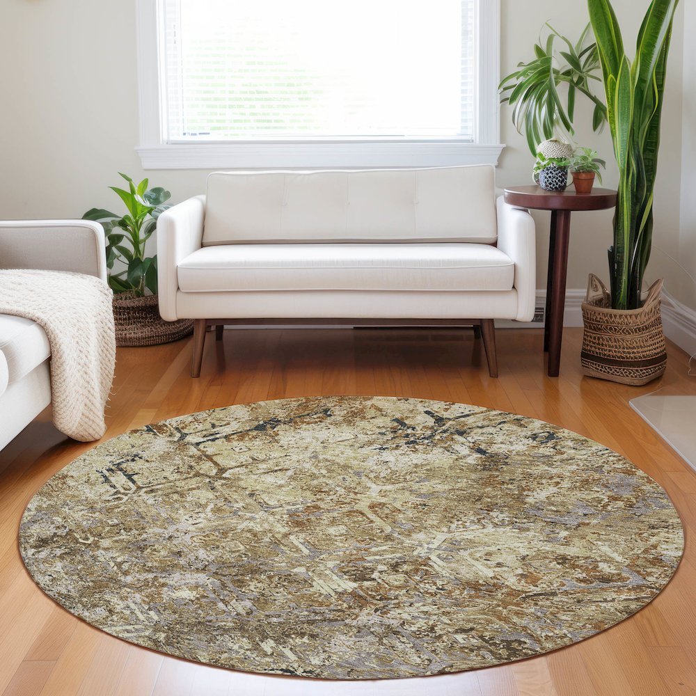 Premium Machine Washable Mayfield AMF768 Beige 8' x 8' Round Rug. Picture 5