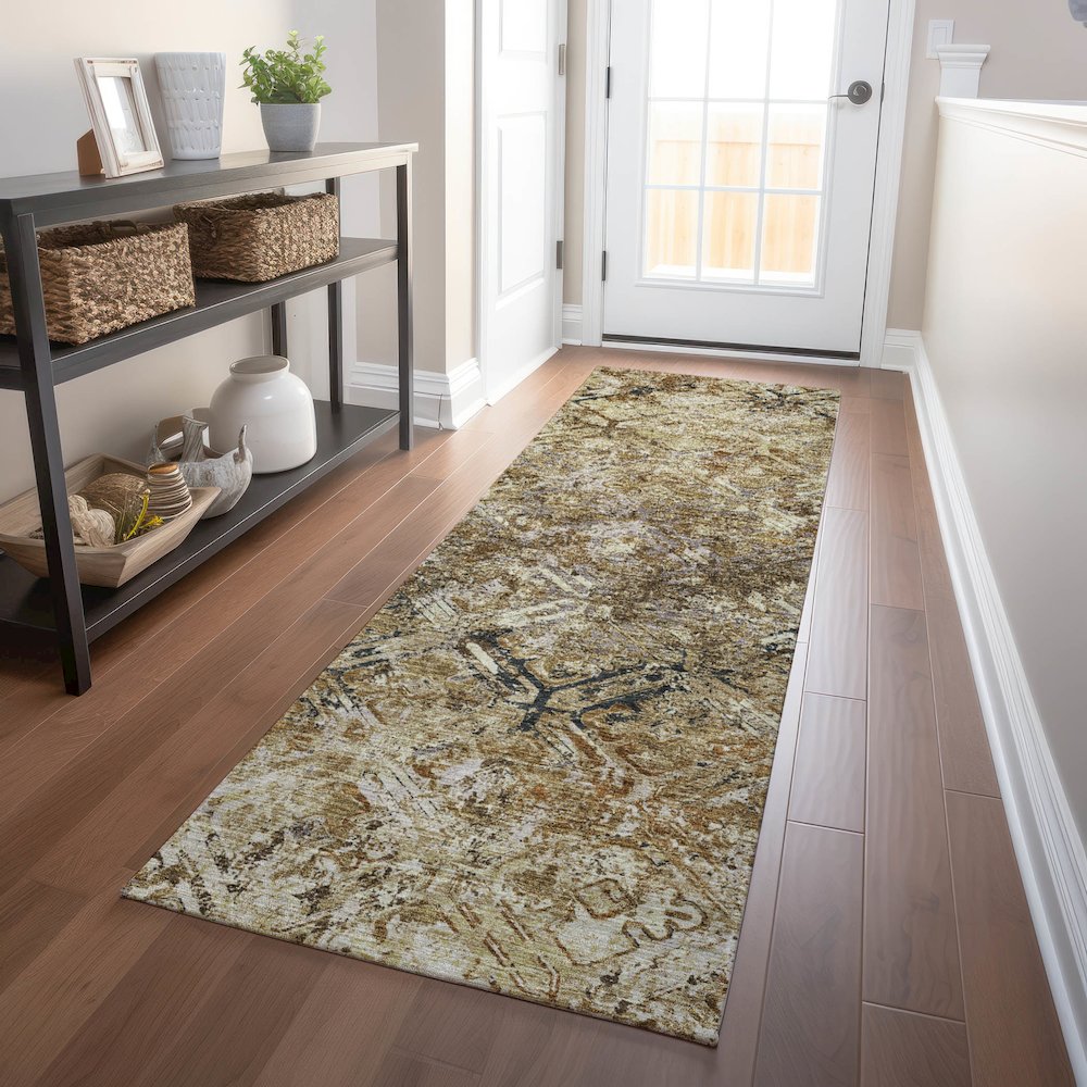 Premium Machine Washable Mayfield AMF768 Beige 2'3" x 7'6" Runner Rug. Picture 5