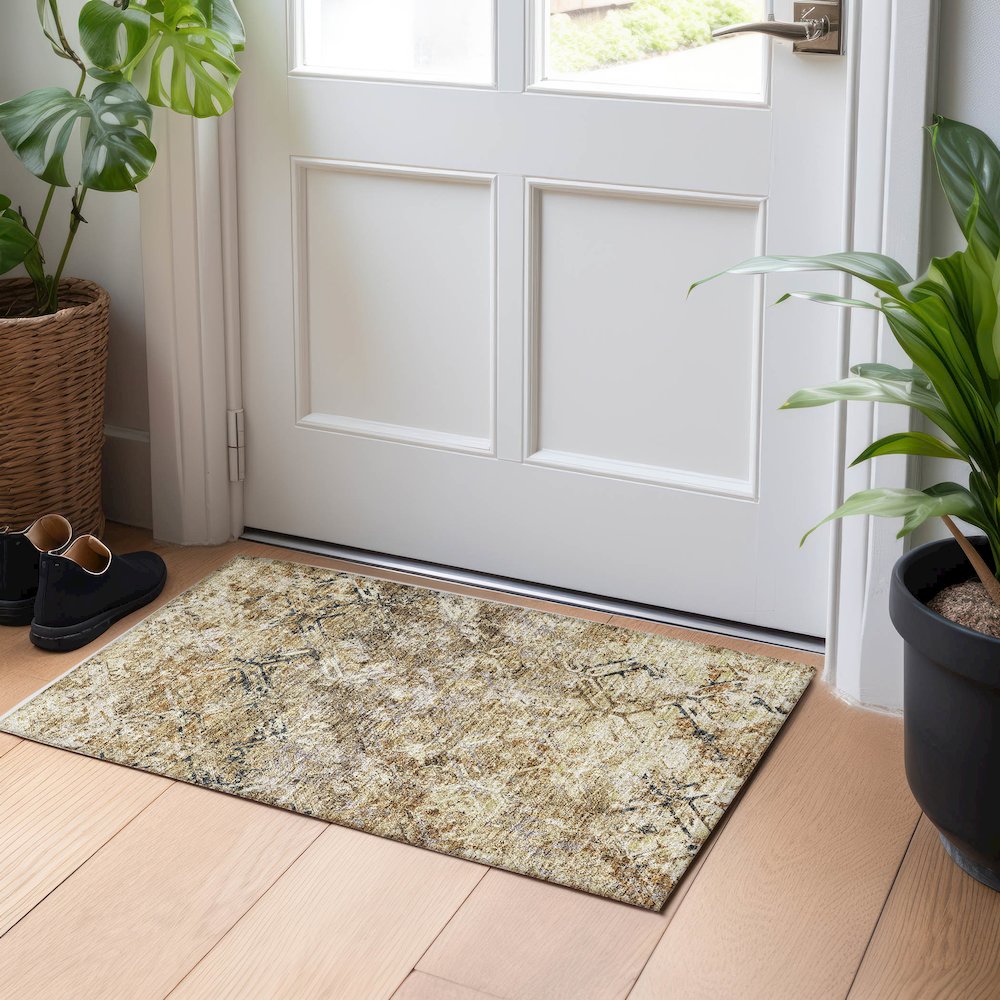 Premium Machine Washable Mayfield AMF768 Beige 1'8" x 2'6" Rug. Picture 5
