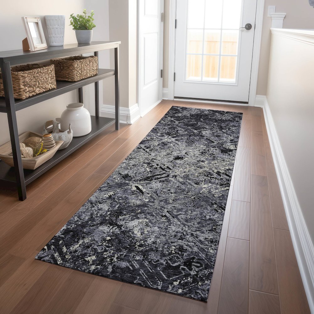 Premium Machine Washable Mayfield AMF768 Black 2'3" x 7'6" Runner Rug. Picture 5