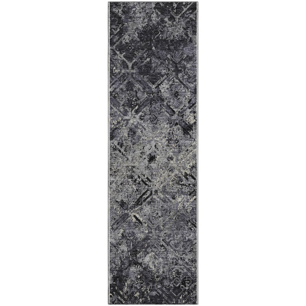 Premium Machine Washable Mayfield AMF768 Black 2'3" x 7'6" Runner Rug. Picture 1