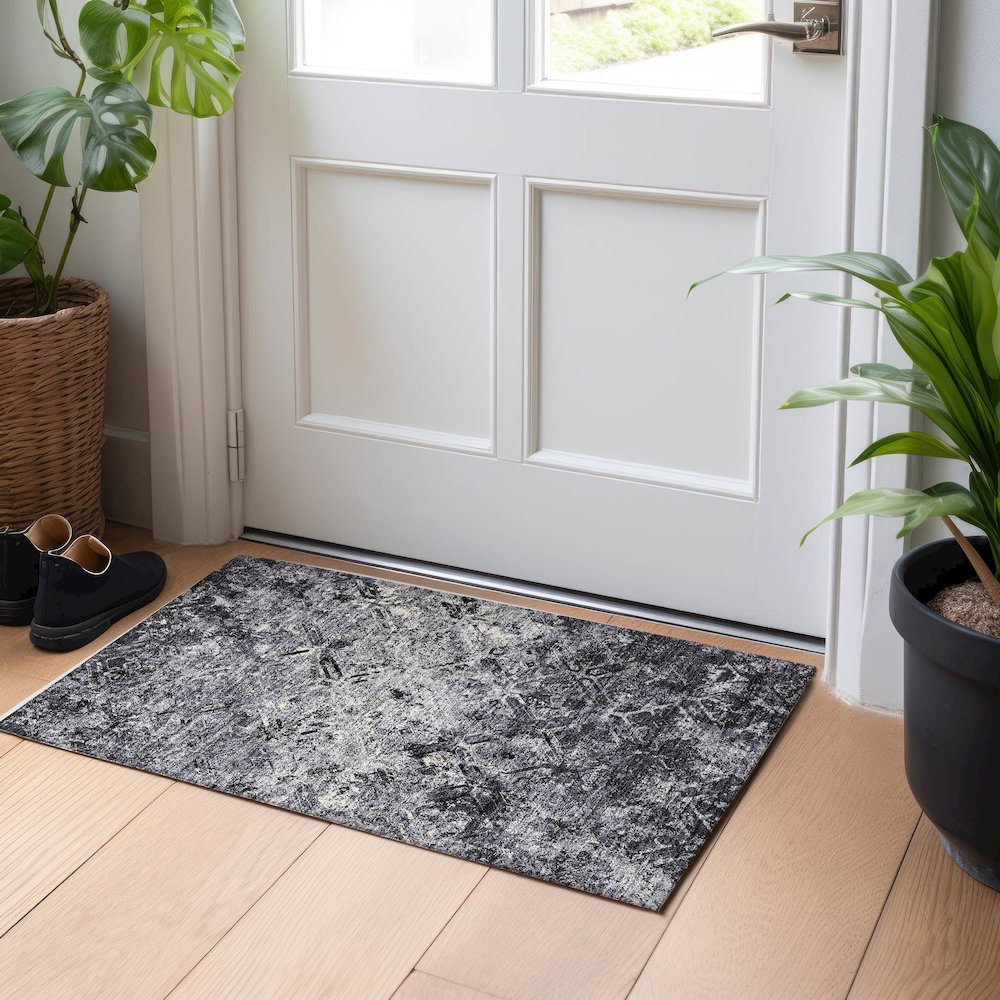 Premium Machine Washable Mayfield AMF768 Black 1'8" x 2'6" Rug. Picture 5
