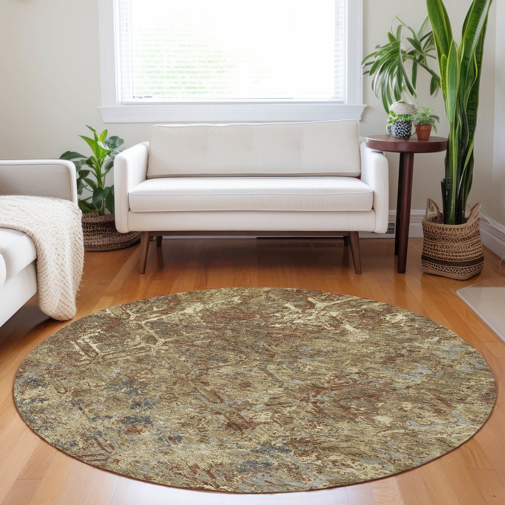 Premium Machine Washable Mayfield AMF768 Brown 8' x 8' Round Rug. Picture 5
