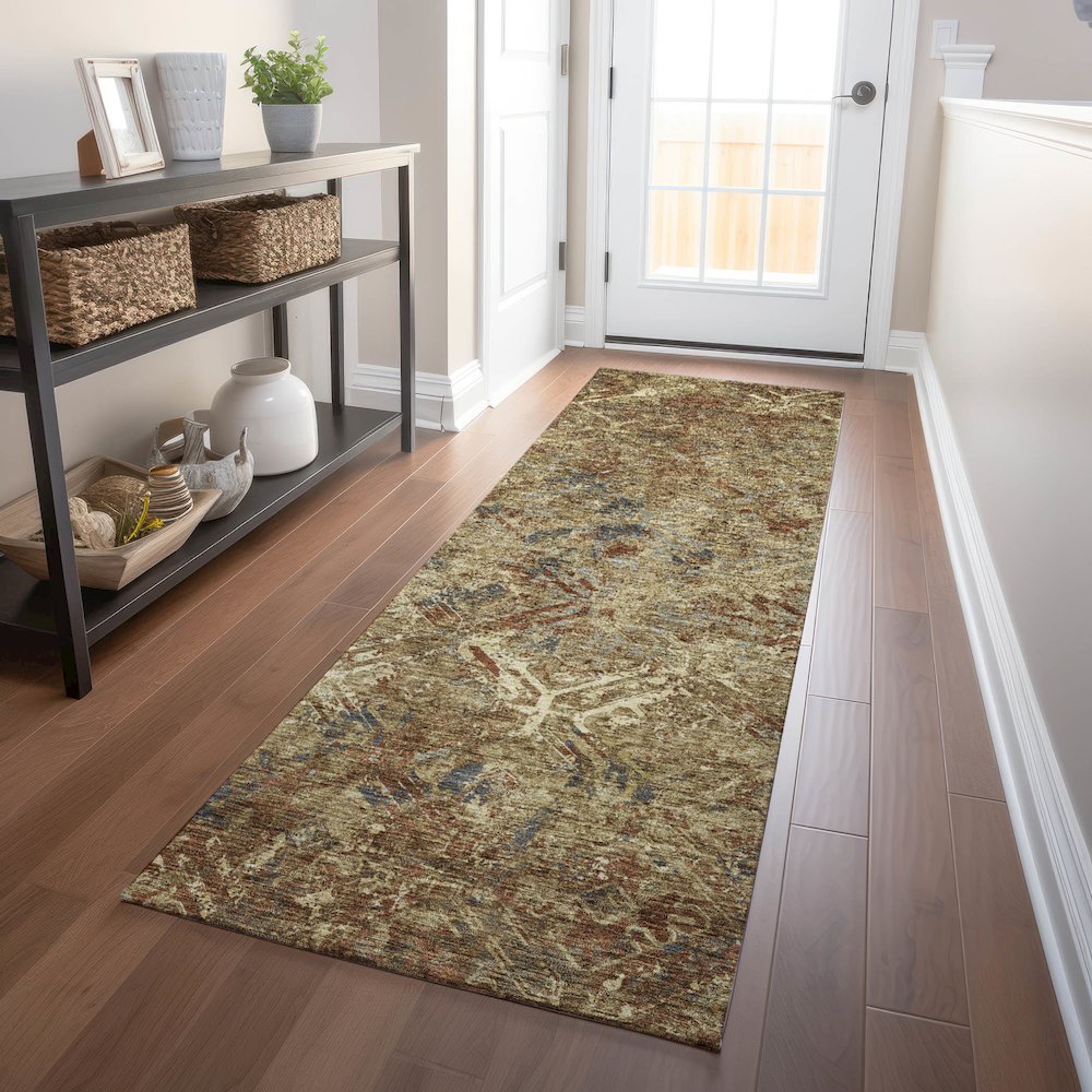 Premium Machine Washable Mayfield AMF768 Brown 2'3" x 7'6" Runner Rug. Picture 5