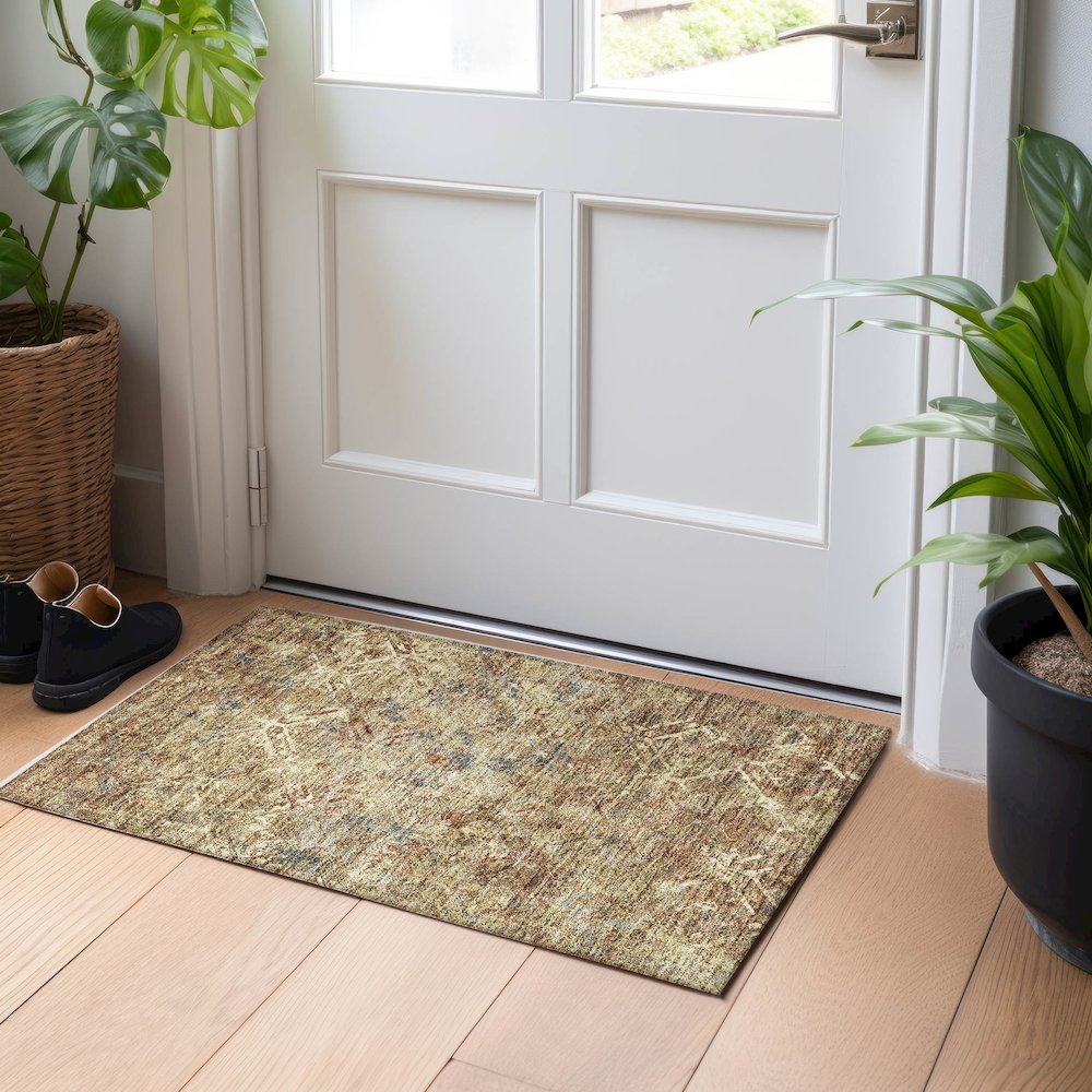 Premium Machine Washable Mayfield AMF768 Brown 1'8" x 2'6" Rug. Picture 5