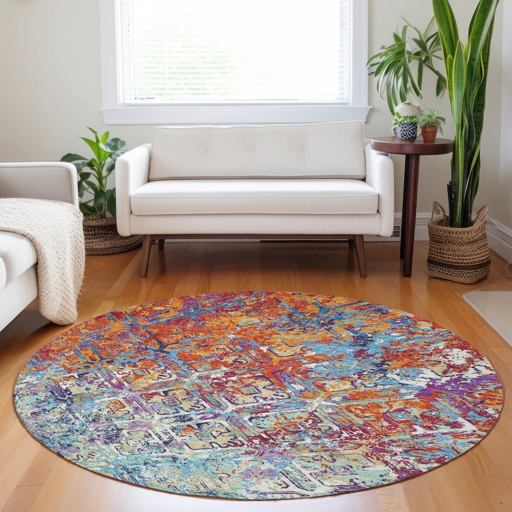 Premium Machine Washable Mayfield AMF768 Copper 8' x 8' Round Rug. Picture 5