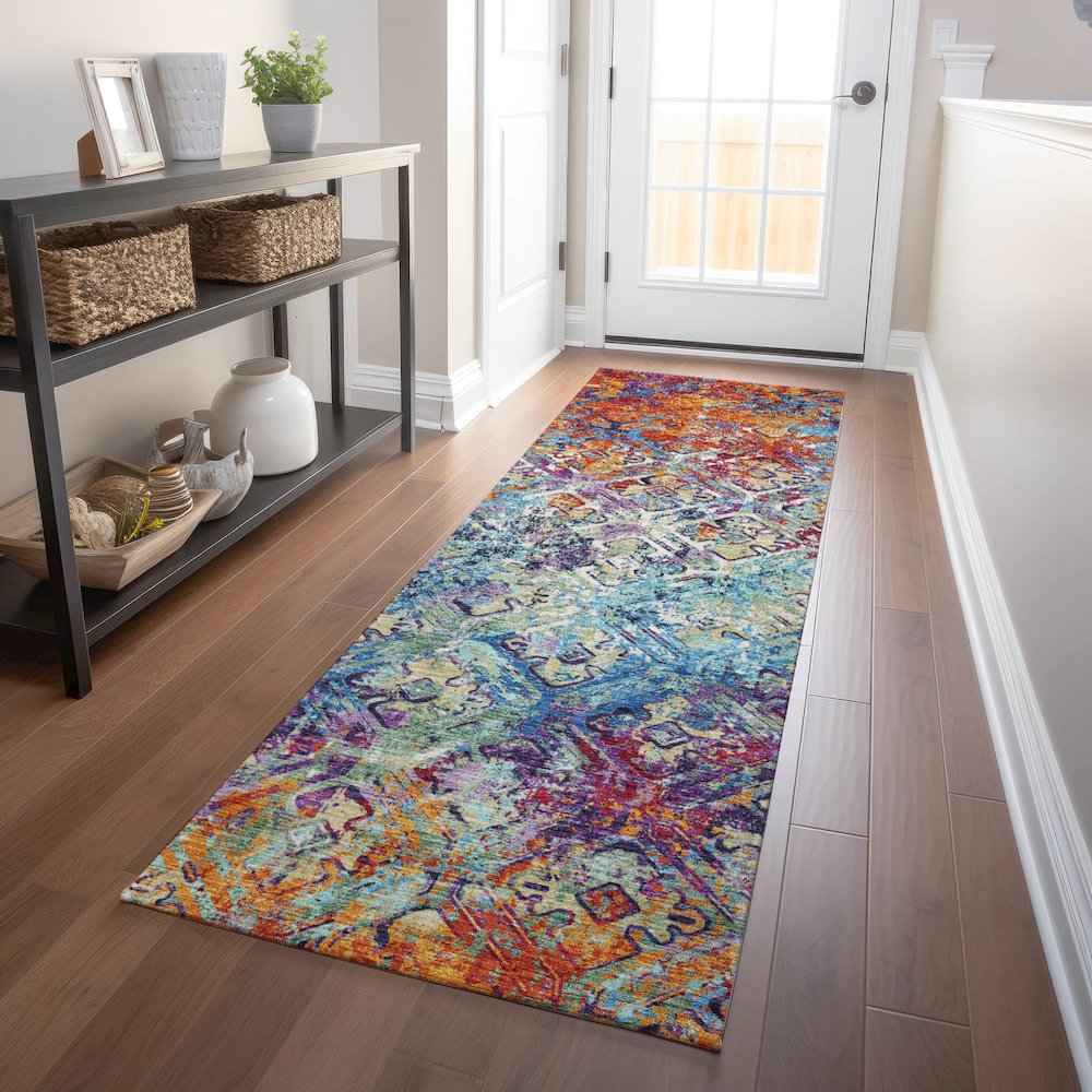 Premium Machine Washable Mayfield AMF768 Copper 2'3" x 7'6" Runner Rug. Picture 5