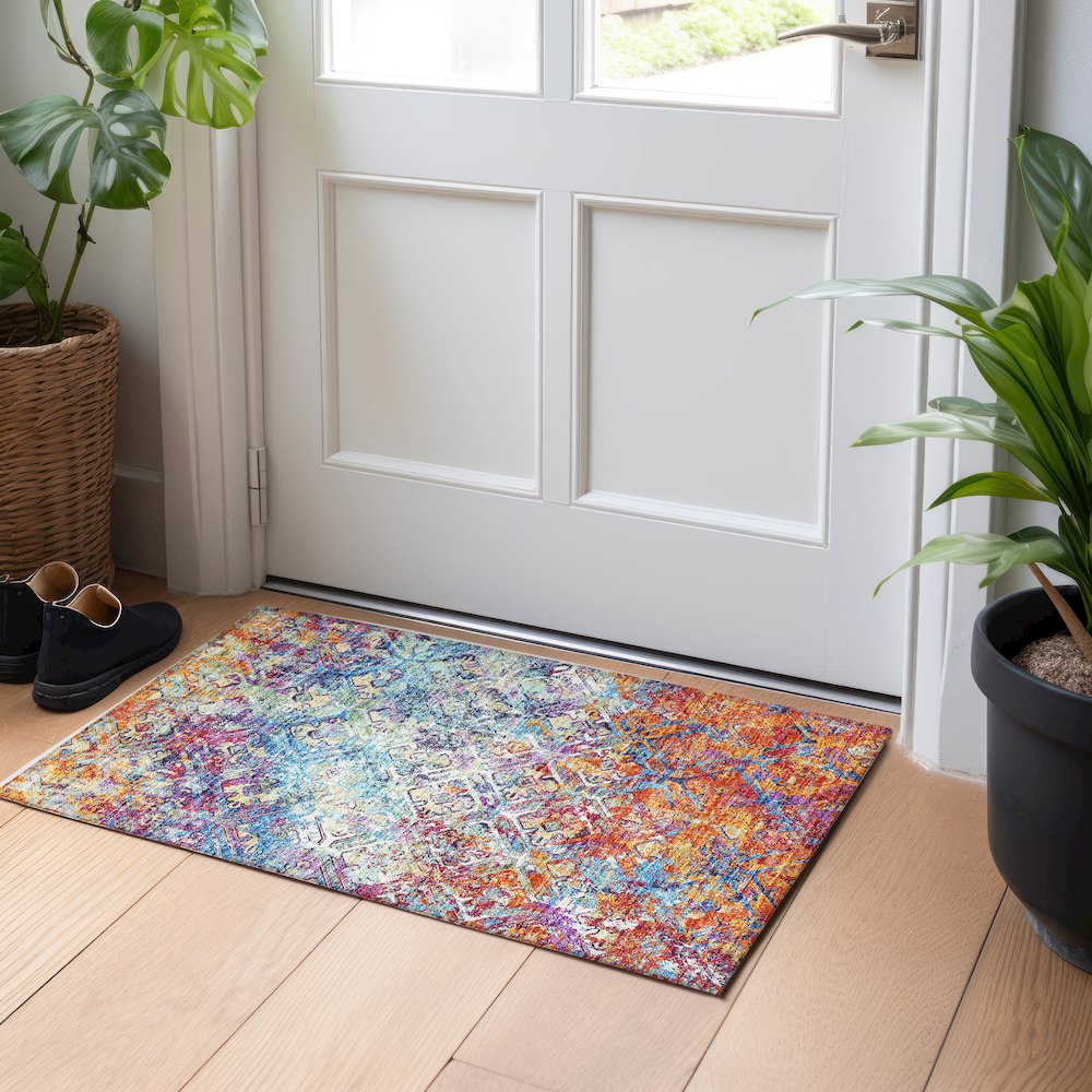 Premium Machine Washable Mayfield AMF768 Copper 1'8" x 2'6" Rug. Picture 5