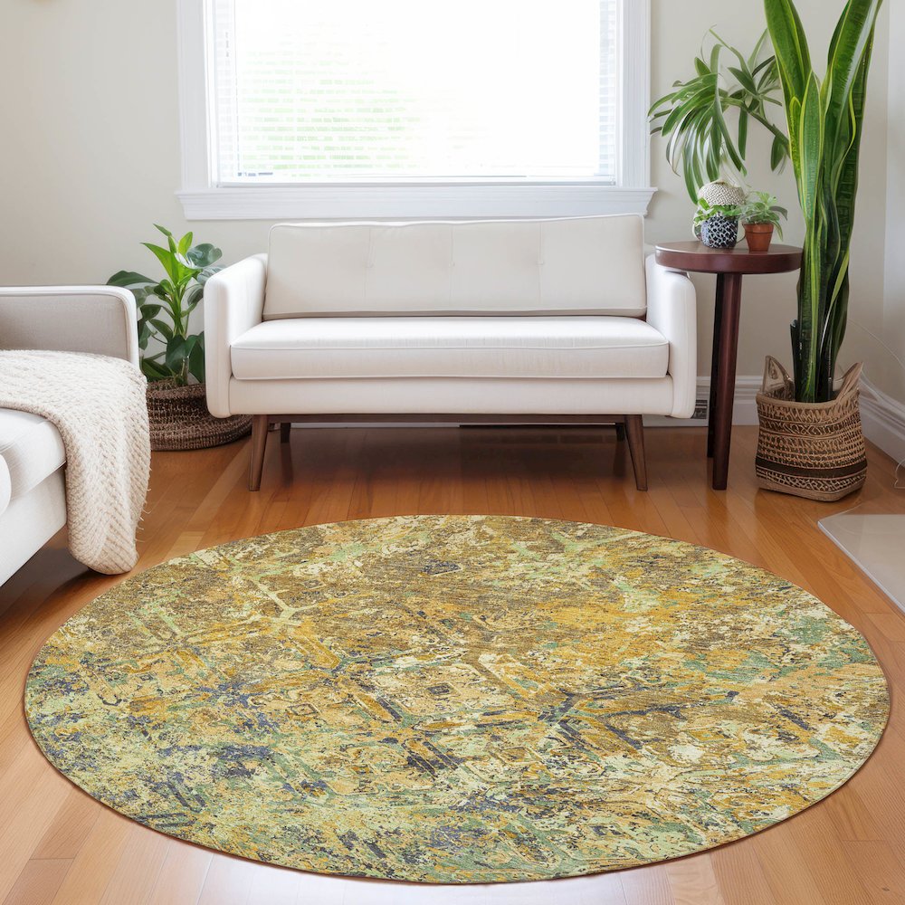 Premium Machine Washable Mayfield AMF768 Gold 8' x 8' Round Rug. Picture 5