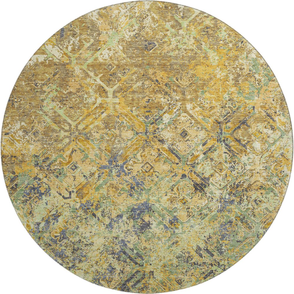 Premium Machine Washable Mayfield AMF768 Gold 8' x 8' Round Rug. Picture 1