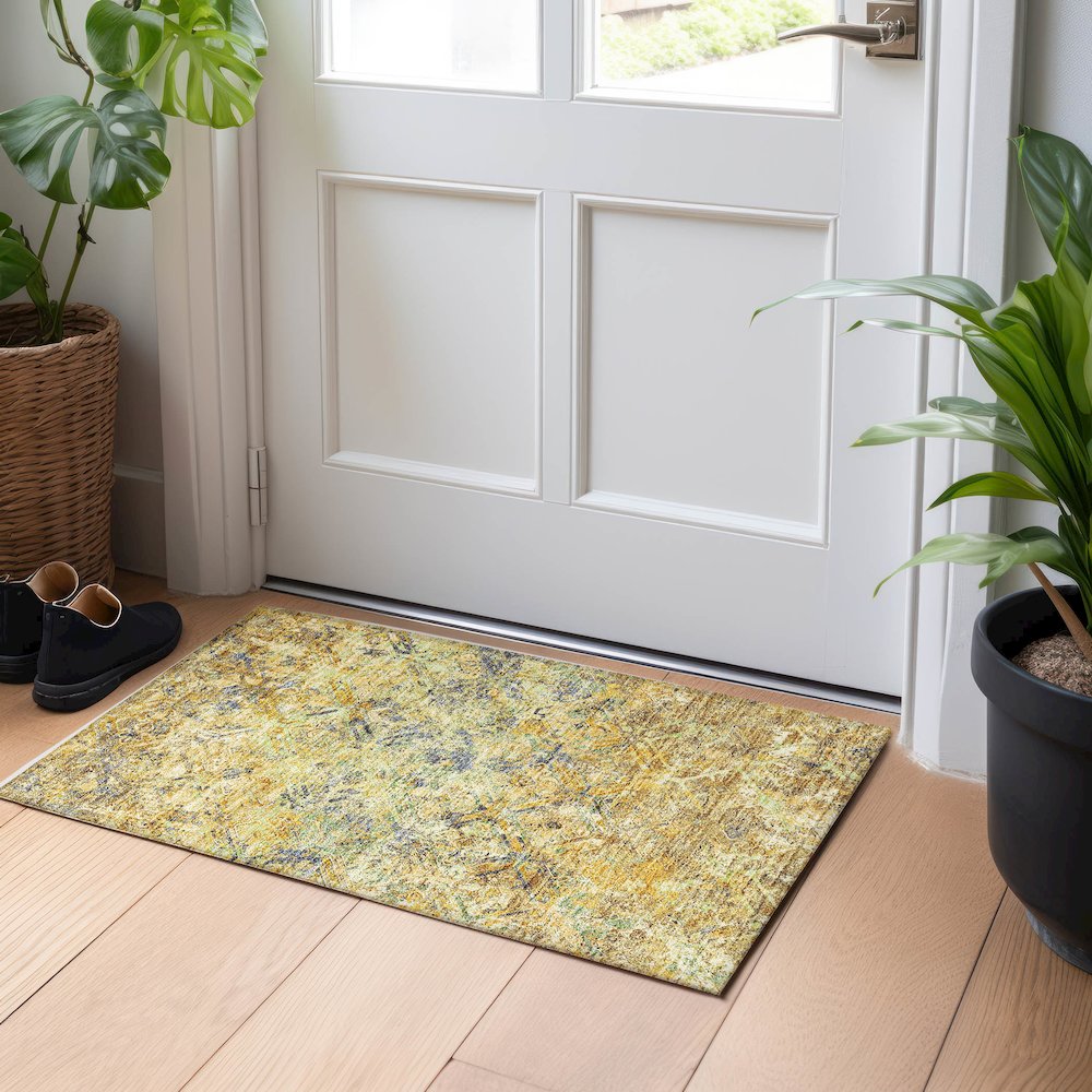 Premium Machine Washable Mayfield AMF768 Gold 1'8" x 2'6" Rug. Picture 5