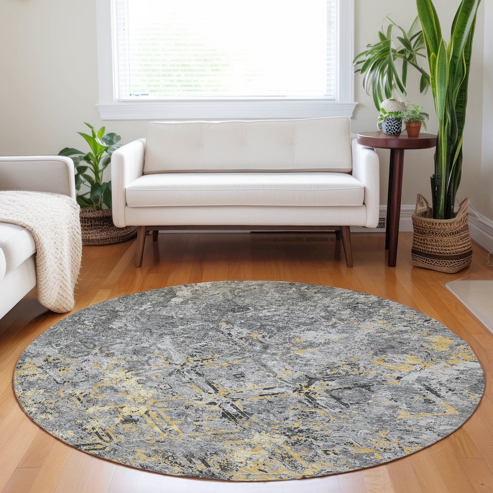 Premium Machine Washable Mayfield AMF768 Gray 8' x 8' Round Rug. Picture 5