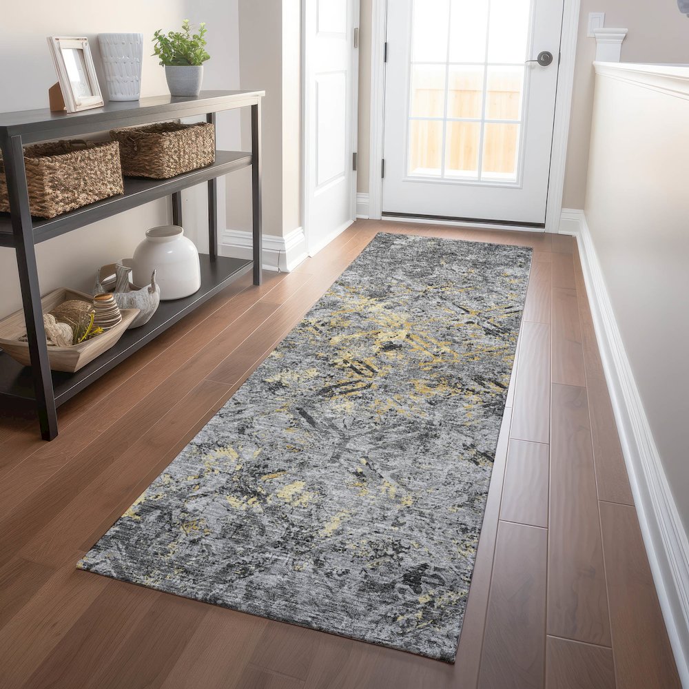 Premium Machine Washable Mayfield AMF768 Gray 2'3" x 7'6" Runner Rug. Picture 5