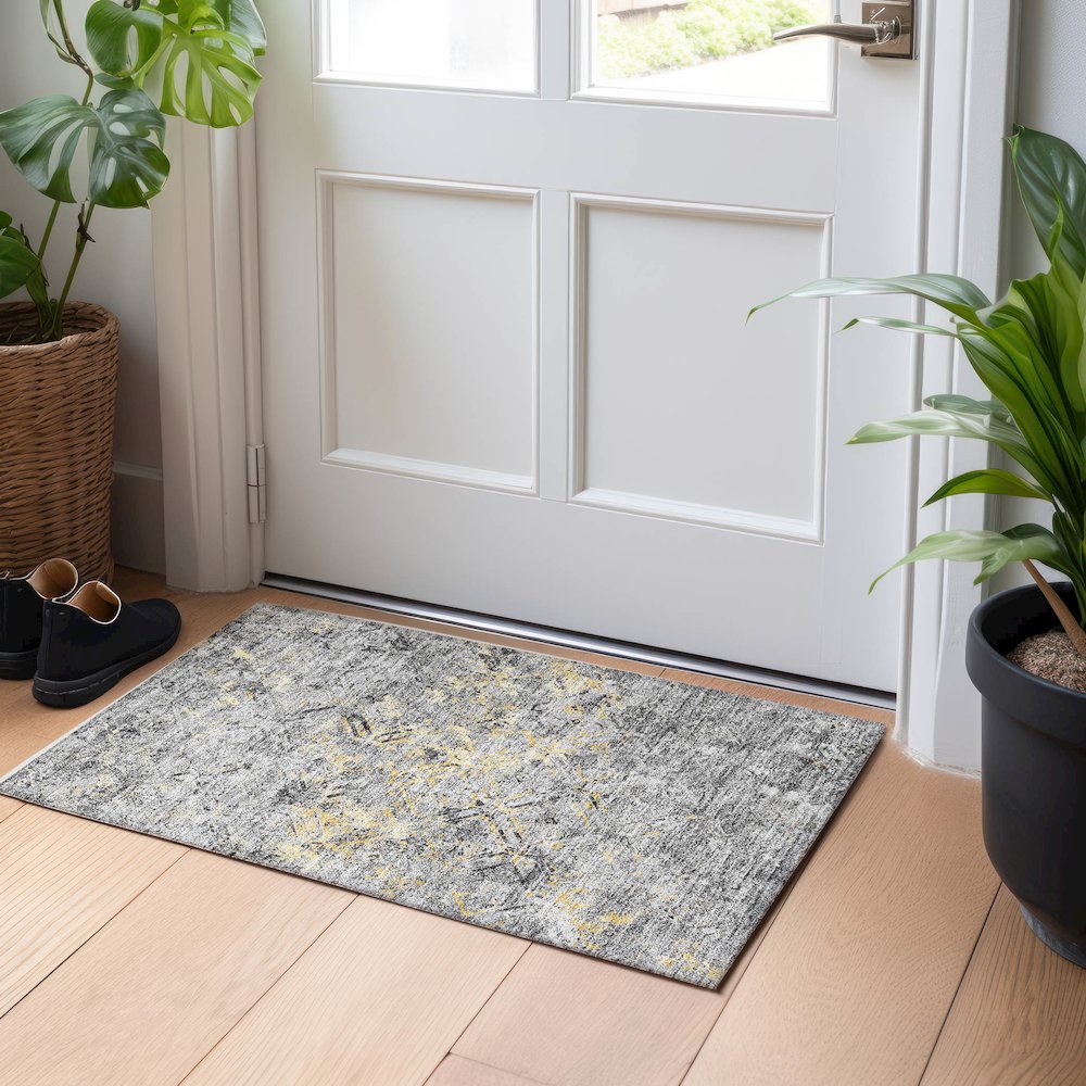 Premium Machine Washable Mayfield AMF768 Gray 1'8" x 2'6" Rug. Picture 5