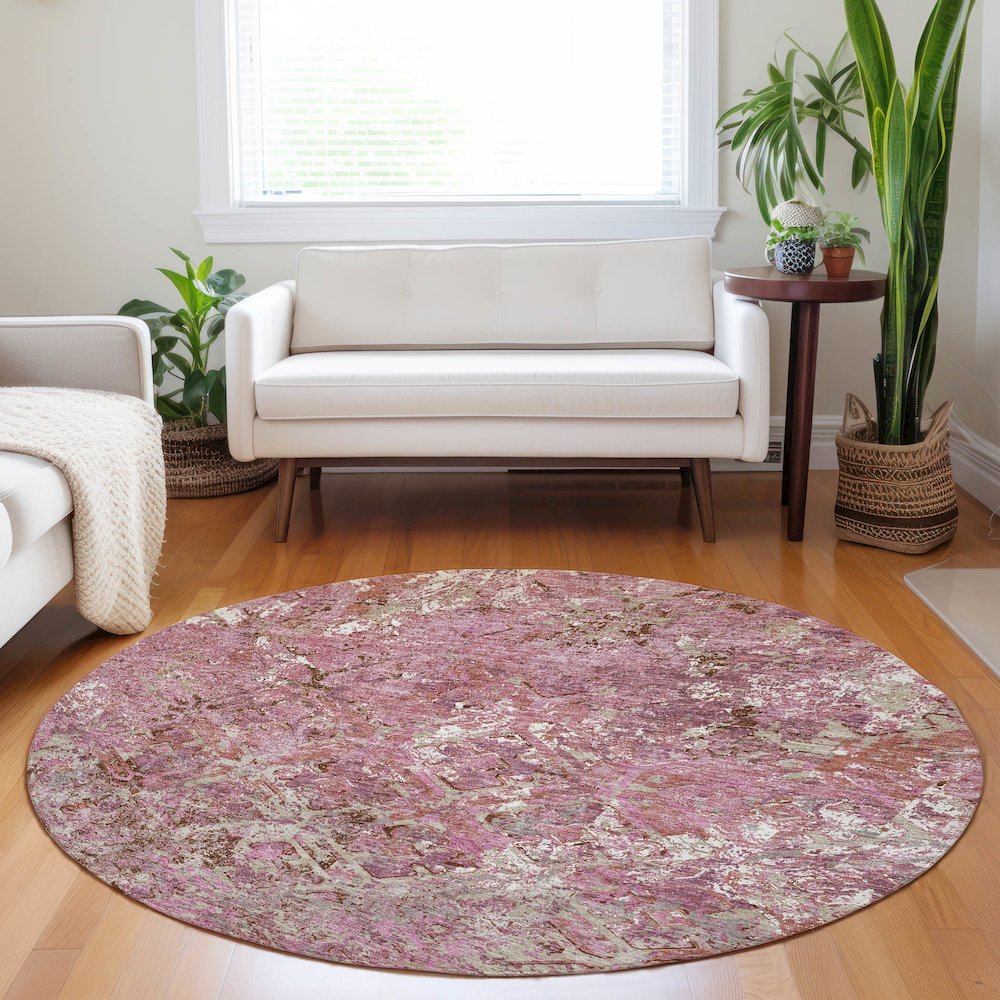 Premium Machine Washable Mayfield AMF768 Pink 8' x 8' Round Rug. Picture 5