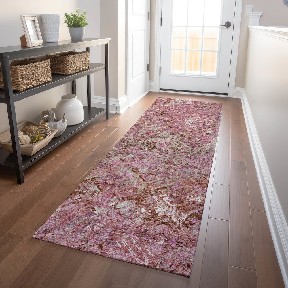 Premium Machine Washable Mayfield AMF768 Pink 2'3" x 7'6" Runner Rug. Picture 5