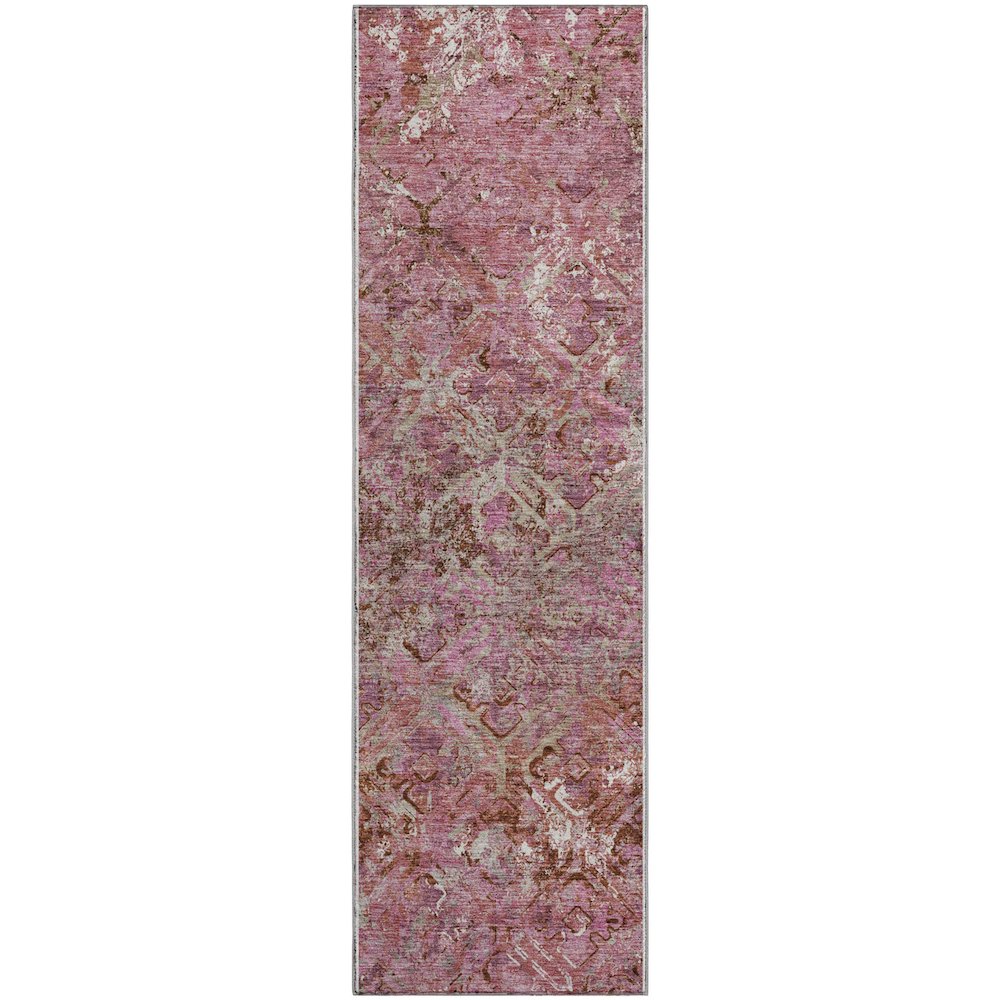 Premium Machine Washable Mayfield AMF768 Pink 2'3" x 7'6" Runner Rug. Picture 1