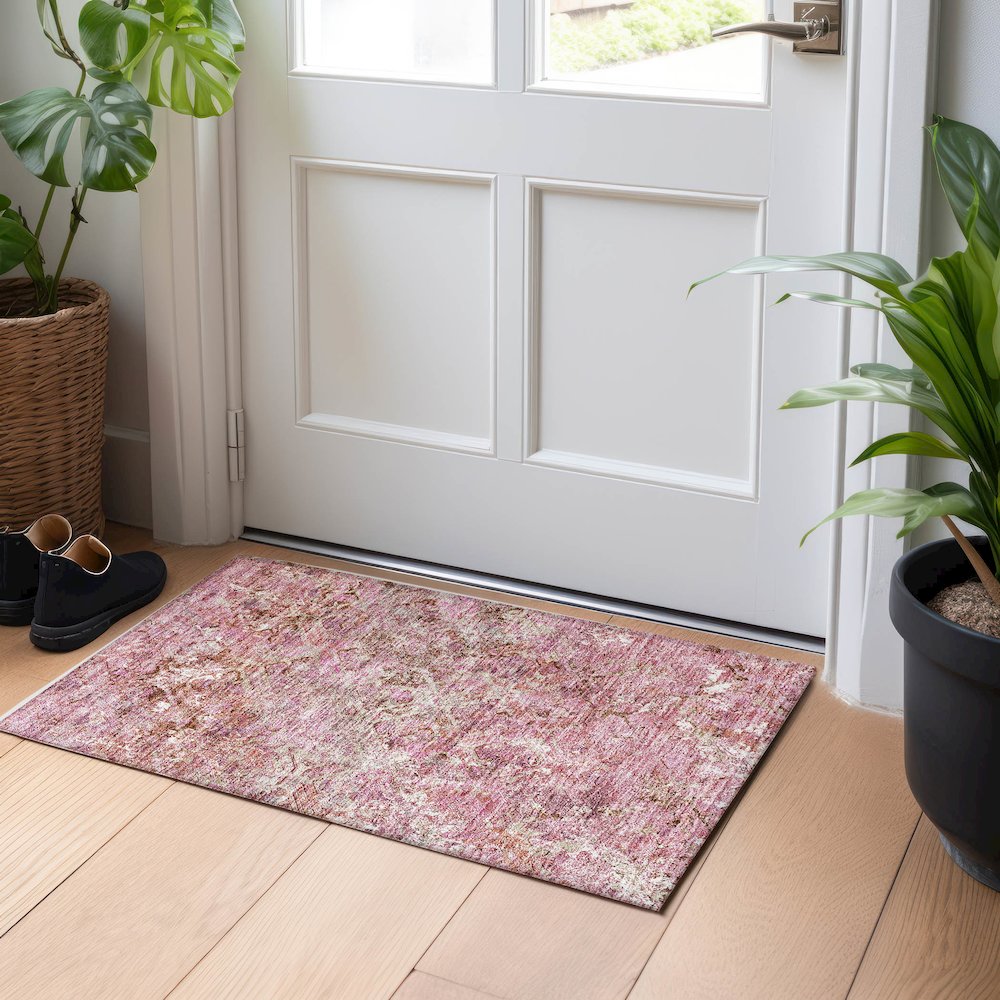 Premium Machine Washable Mayfield AMF768 Pink 1'8" x 2'6" Rug. Picture 5