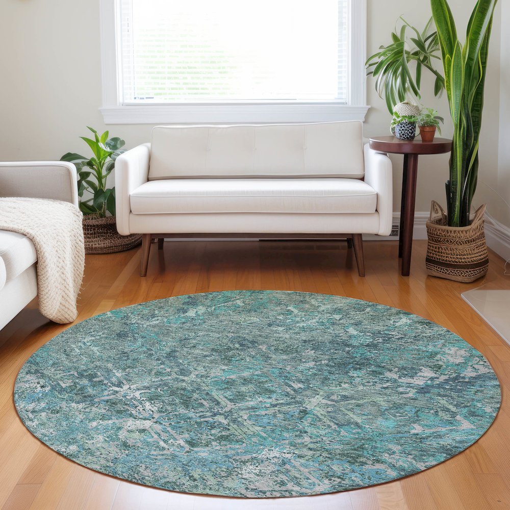 Premium Machine Washable Mayfield AMF768 Sage 8' x 8' Round Rug. Picture 5