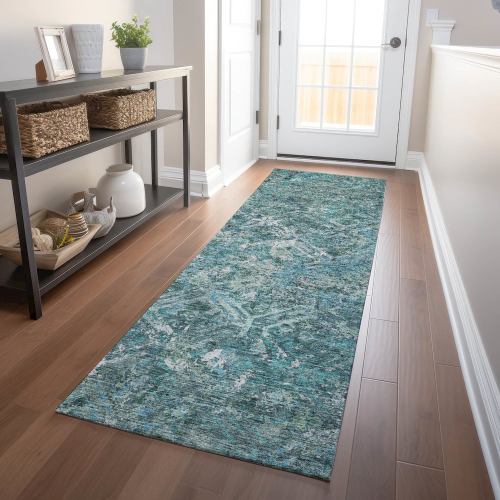 Premium Machine Washable Mayfield AMF768 Sage 2'3" x 7'6" Runner Rug. Picture 5