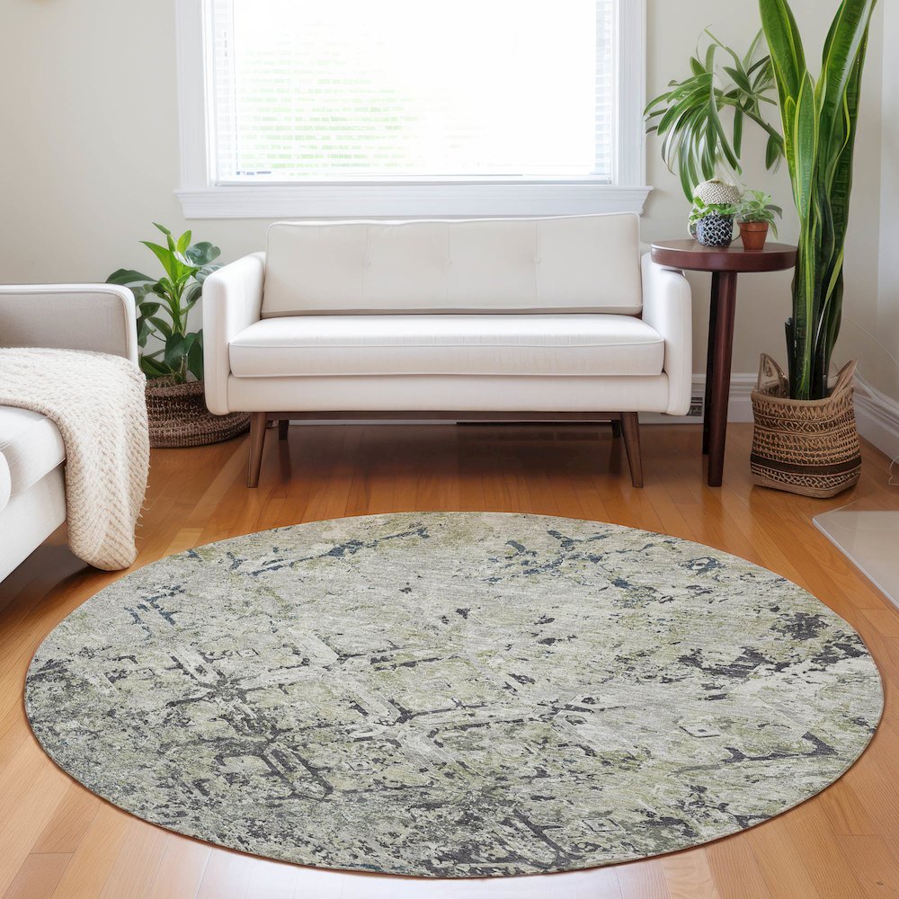 Premium Machine Washable Mayfield AMF768 Silver 8' x 8' Round Rug. Picture 5
