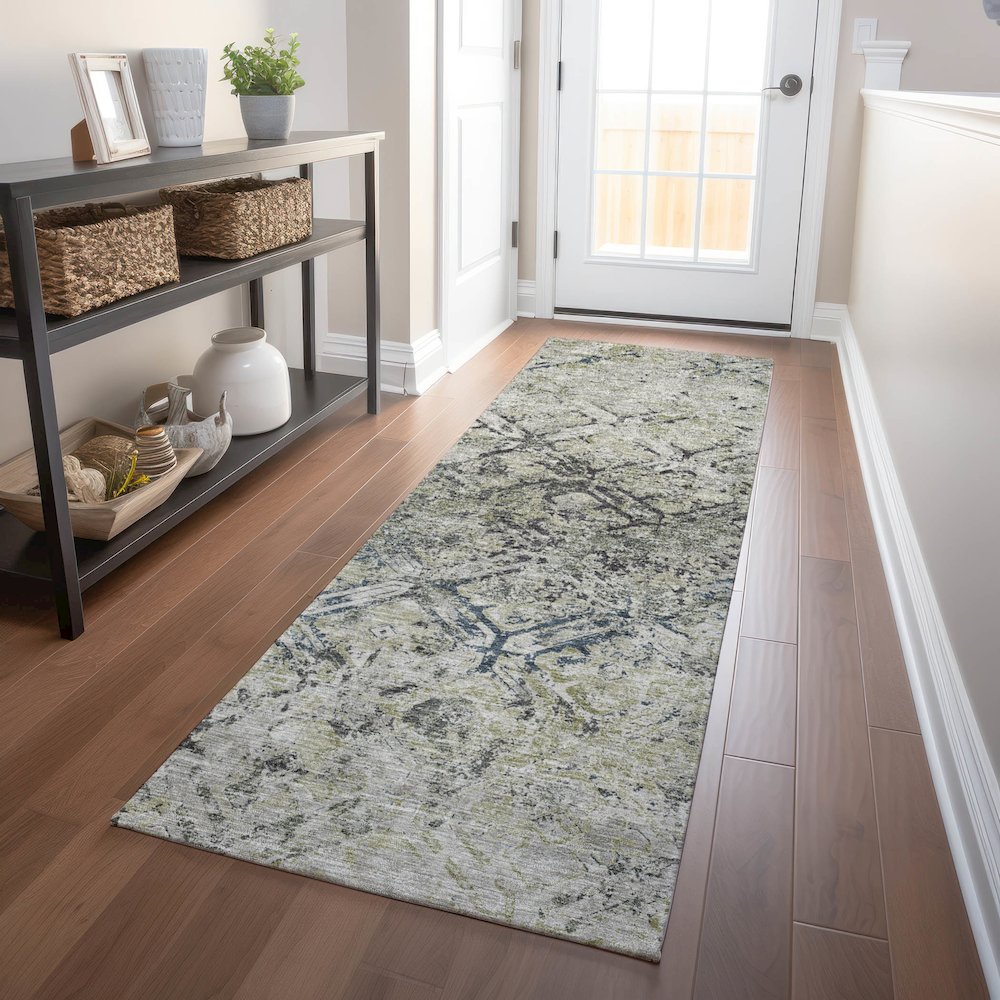 Premium Machine Washable Mayfield AMF768 Silver 2'3" x 7'6" Runner Rug. Picture 5