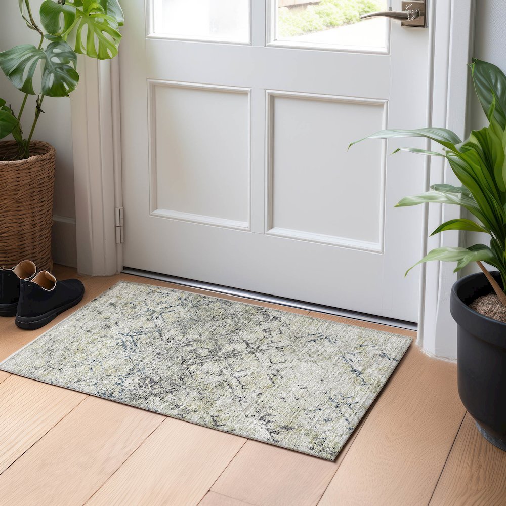Premium Machine Washable Mayfield AMF768 Silver 1'8" x 2'6" Rug. Picture 5