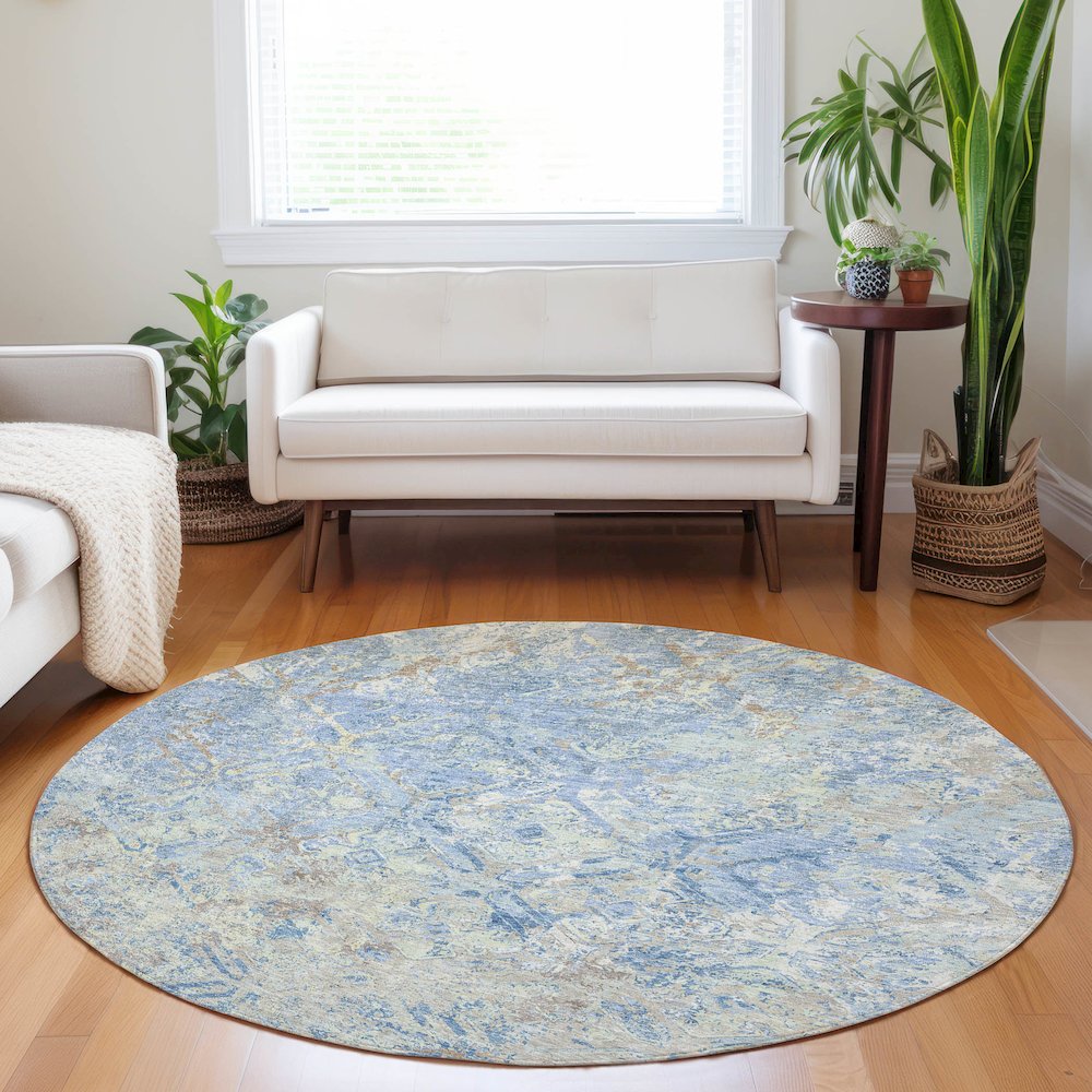 Premium Machine Washable Mayfield AMF768 Sky 8' x 8' Round Rug. Picture 5