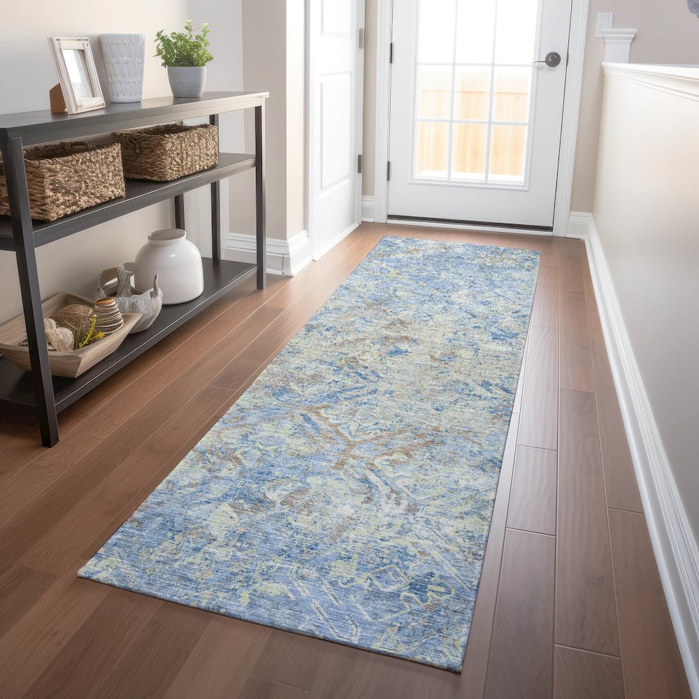 Premium Machine Washable Mayfield AMF768 Sky 2'3" x 7'6" Runner Rug. Picture 5