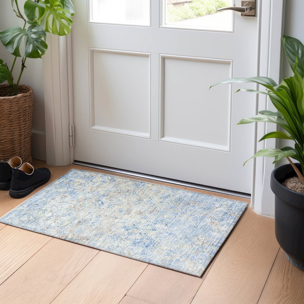 Premium Machine Washable Mayfield AMF768 Sky 1'8" x 2'6" Rug. Picture 5