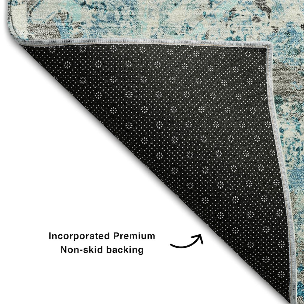 Premium Machine Washable Mayfield AMF768 Teal 1'8" x 2'6" Rug. Picture 2