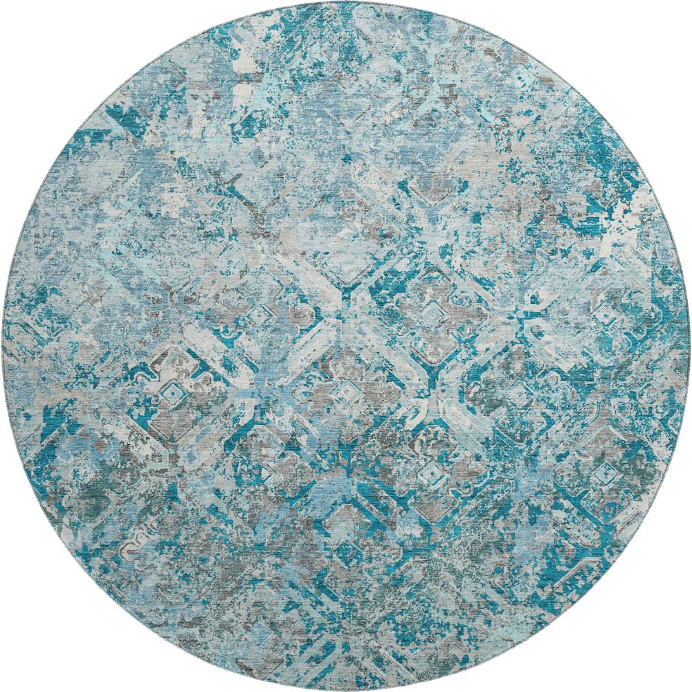 Premium Machine Washable Mayfield AMF768 Teal 8' x 8' Round Rug. Picture 1