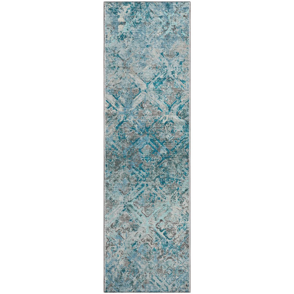 Premium Machine Washable Mayfield AMF768 Teal 2'3" x 7'6" Runner Rug. Picture 1