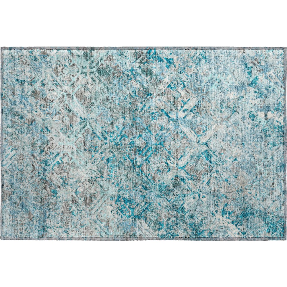 Premium Machine Washable Mayfield AMF768 Teal 1'8" x 2'6" Rug. Picture 1
