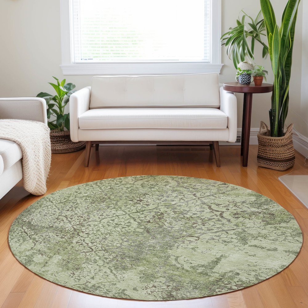 Premium Machine Washable Mayfield AMF769 Aloe 8' x 8' Round Rug. Picture 5