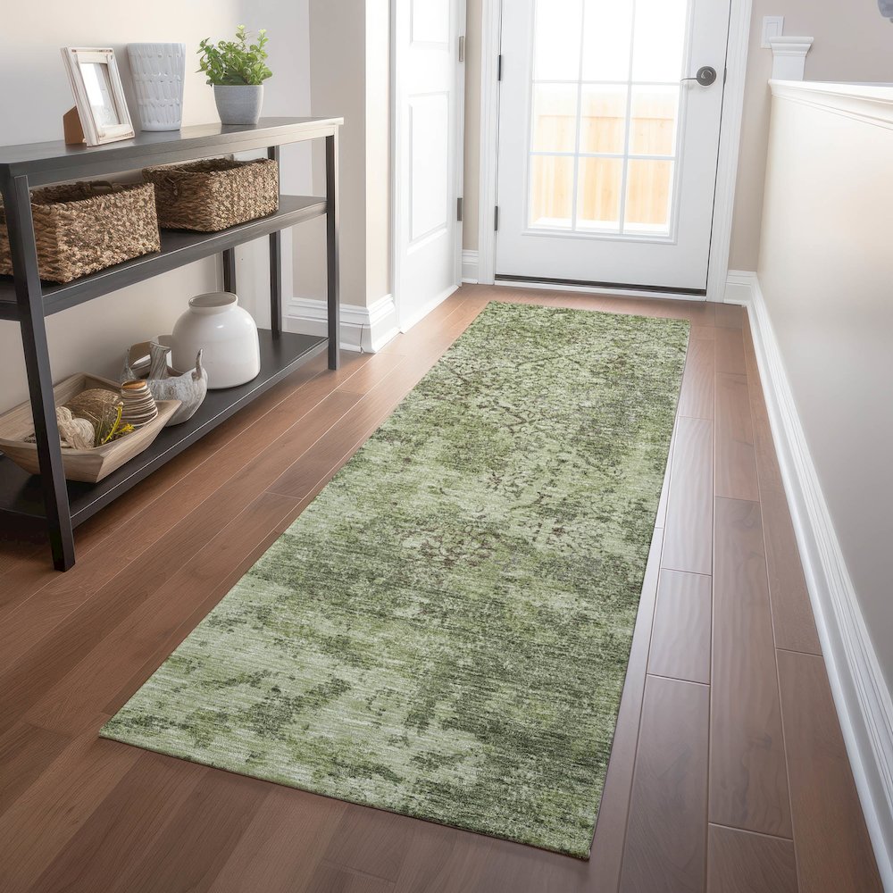 Premium Machine Washable Mayfield AMF769 Aloe 2'3" x 7'6" Runner Rug. Picture 5