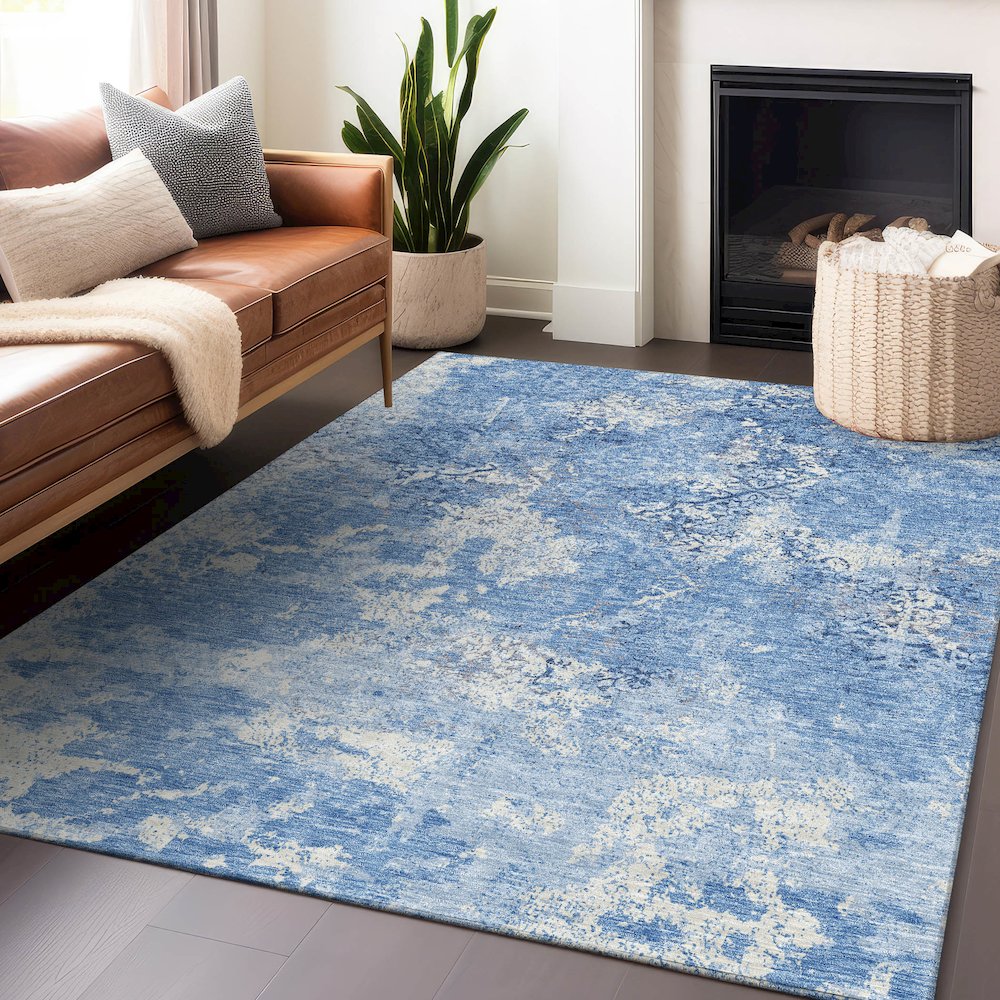 Premium Machine Washable Mayfield AMF769 Blue 2'6" x 3'10" Rug. Picture 6