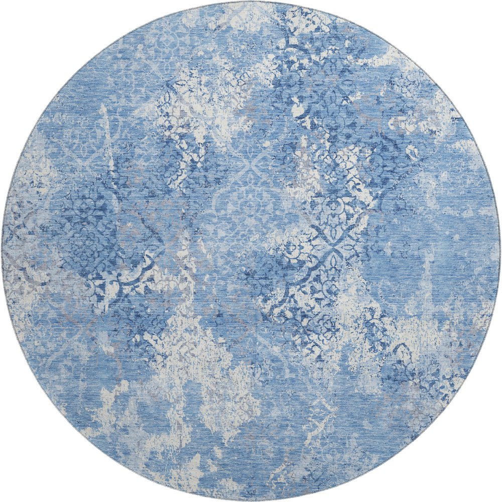 Premium Machine Washable Mayfield AMF769 Blue 8' x 8' Round Rug. Picture 1