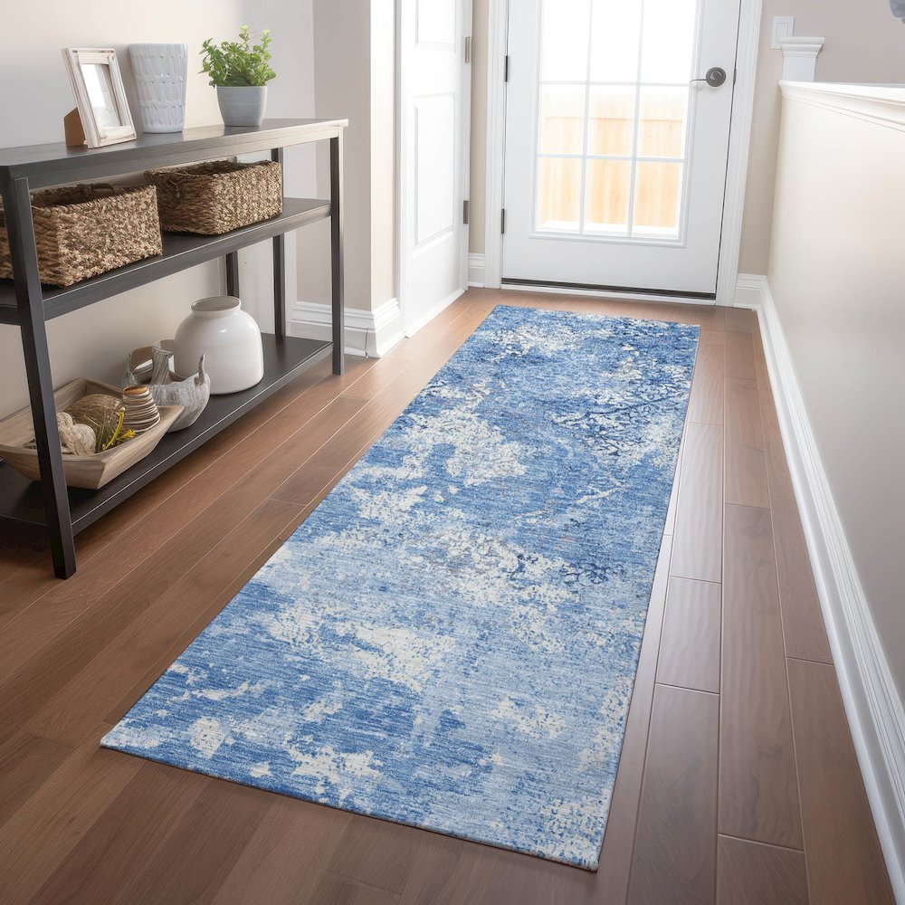 Premium Machine Washable Mayfield AMF769 Blue 2'3" x 7'6" Runner Rug. Picture 5