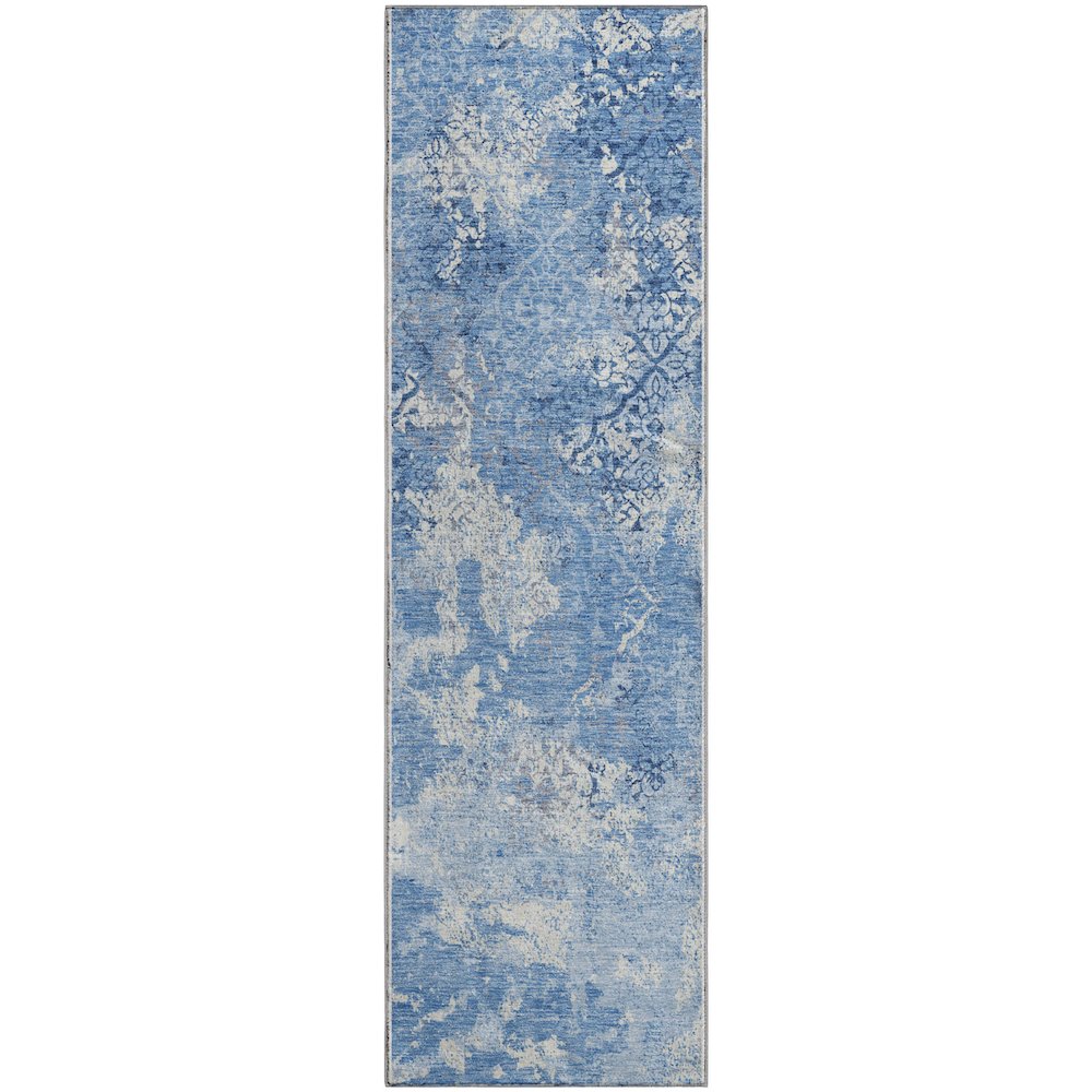 Premium Machine Washable Mayfield AMF769 Blue 2'3" x 7'6" Runner Rug. Picture 1