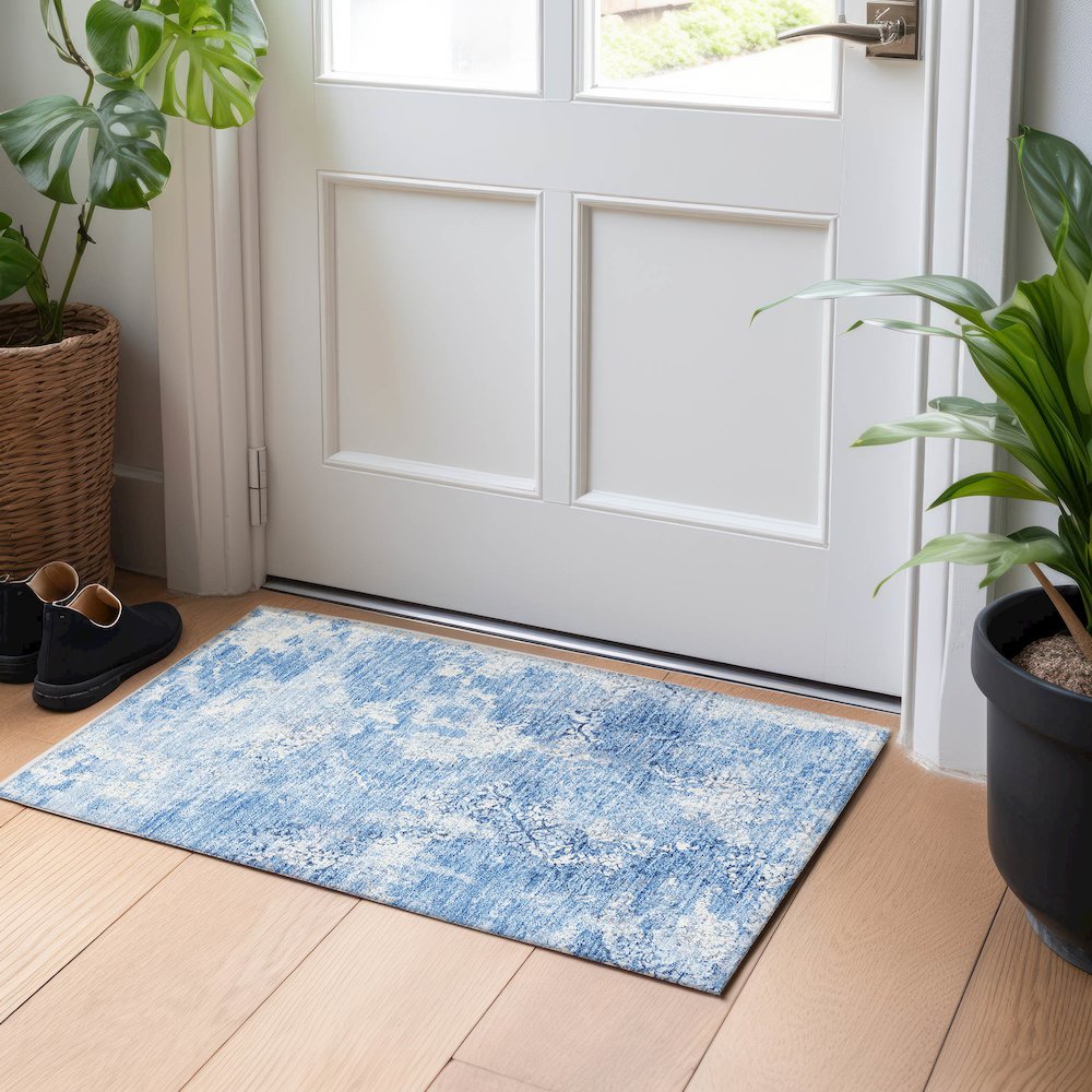 Premium Machine Washable Mayfield AMF769 Blue 1'8" x 2'6" Rug. Picture 5