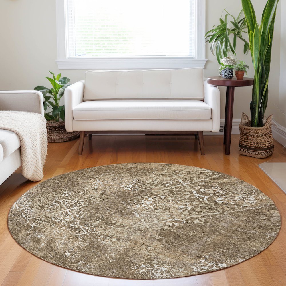 Premium Machine Washable Mayfield AMF769 Brown 8' x 8' Round Rug. Picture 5