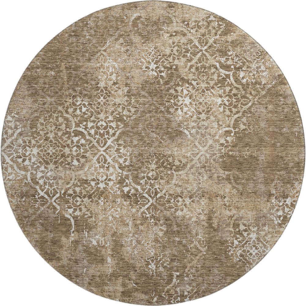 Premium Machine Washable Mayfield AMF769 Brown 8' x 8' Round Rug. Picture 1