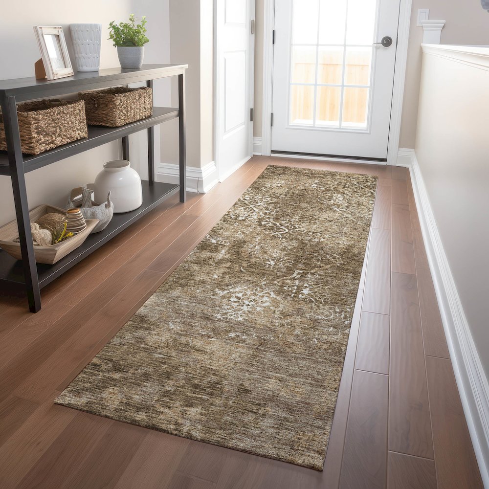 Premium Machine Washable Mayfield AMF769 Brown 2'3" x 7'6" Runner Rug. Picture 5