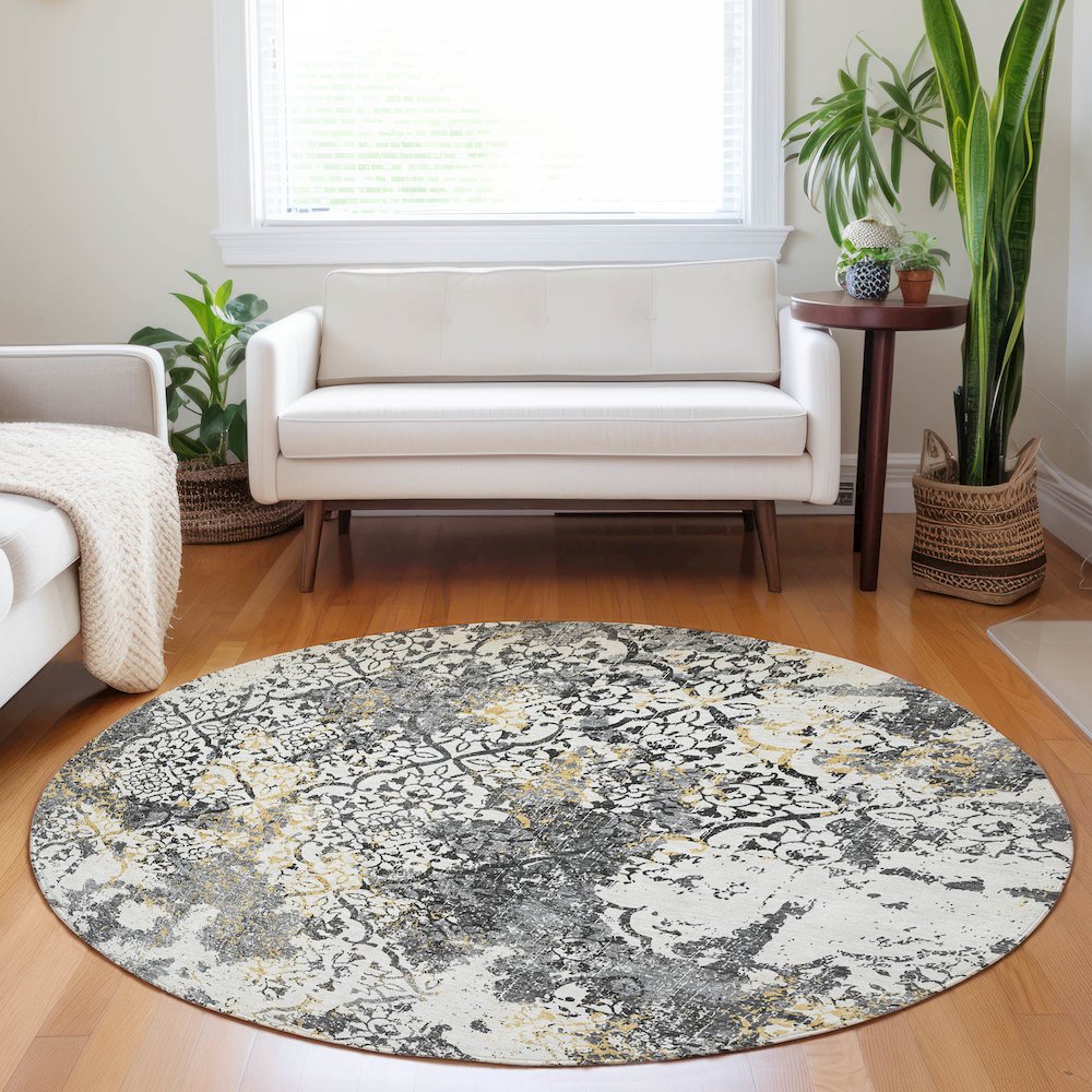 Premium Machine Washable Mayfield AMF769 Charcoal 8' x 8' Round Rug. Picture 5