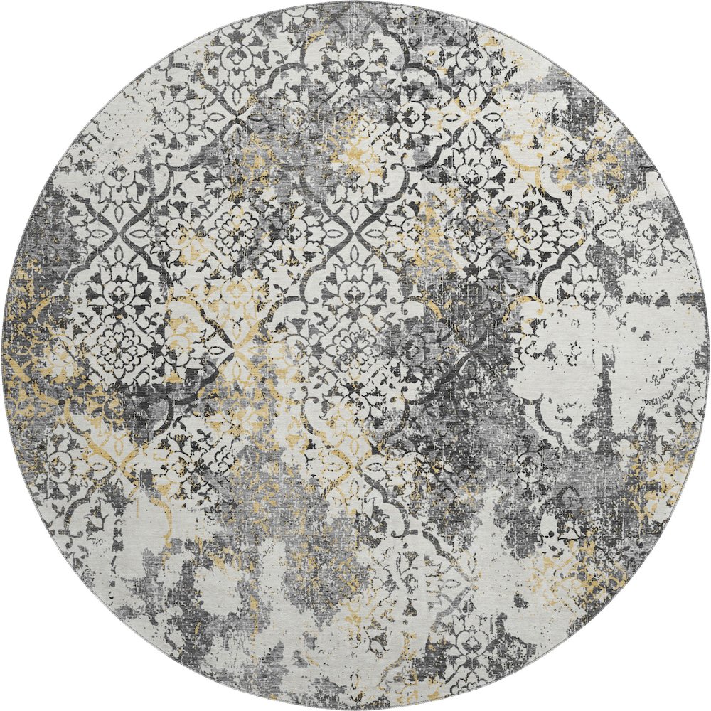 Premium Machine Washable Mayfield AMF769 Charcoal 8' x 8' Round Rug. Picture 1