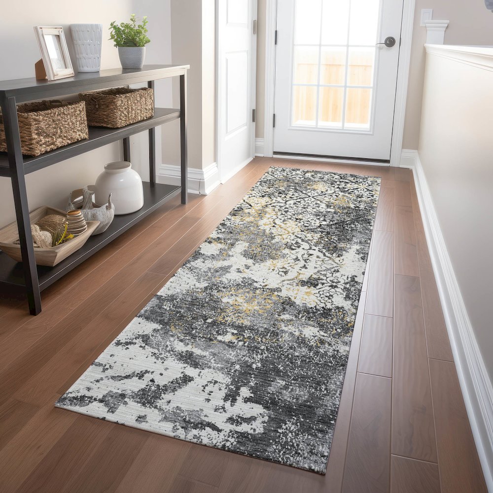 Premium Machine Washable Mayfield AMF769 Charcoal 2'3" x 7'6" Runner Rug. Picture 5