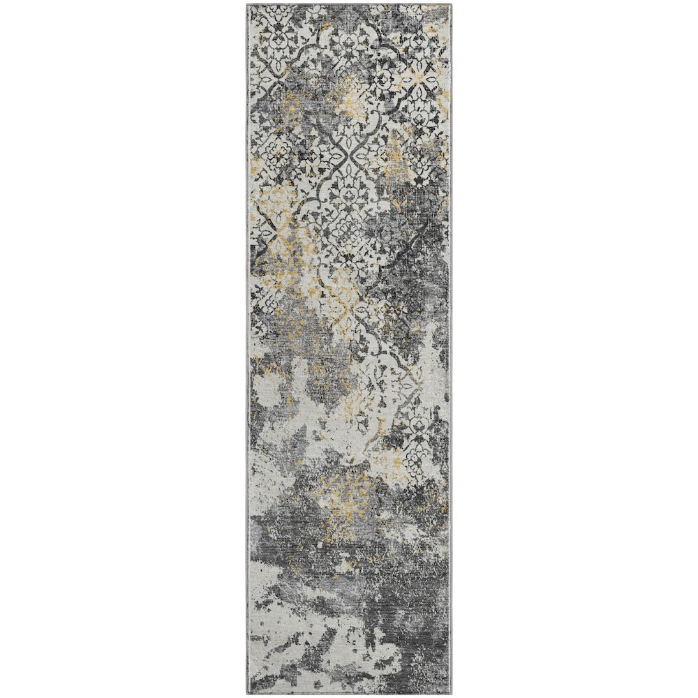 Premium Machine Washable Mayfield AMF769 Charcoal 2'3" x 7'6" Runner Rug. Picture 1