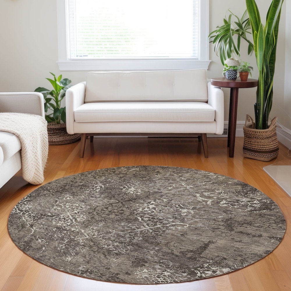 Premium Machine Washable Mayfield AMF769 Fudge 8' x 8' Round Rug. Picture 5