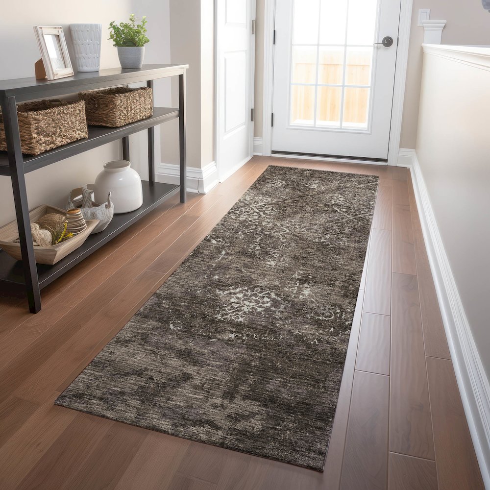Premium Machine Washable Mayfield AMF769 Fudge 2'3" x 7'6" Runner Rug. Picture 5